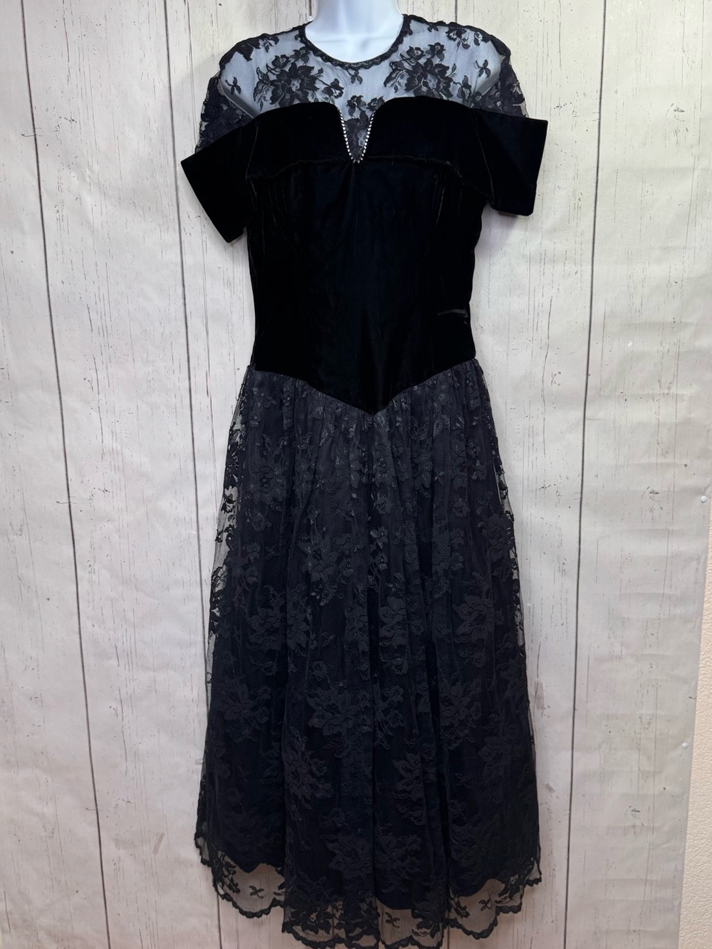 Scott McClintock Vintage Black Velvet Lace Maxi Dress Size10 Goth Dark Romantic